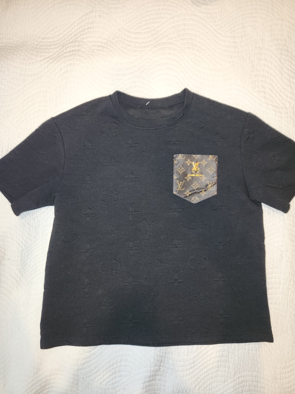 Upcycled  Short Sleeve Tee with LV Monogram Pocket